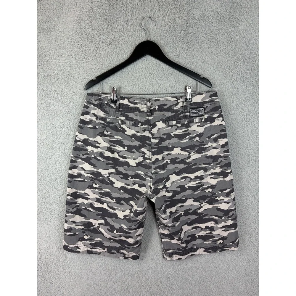National Outfitters Shorts Mens 36 Gray Camo Canvas Chino 11 Inseam Army Casual